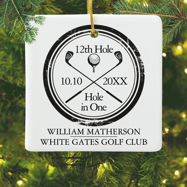 Enfeite de Cerâmica Retro Personalizado de Buraco  (Personalized Golf Hole in One Retro Ceramic Orname Ceramic Ornament)