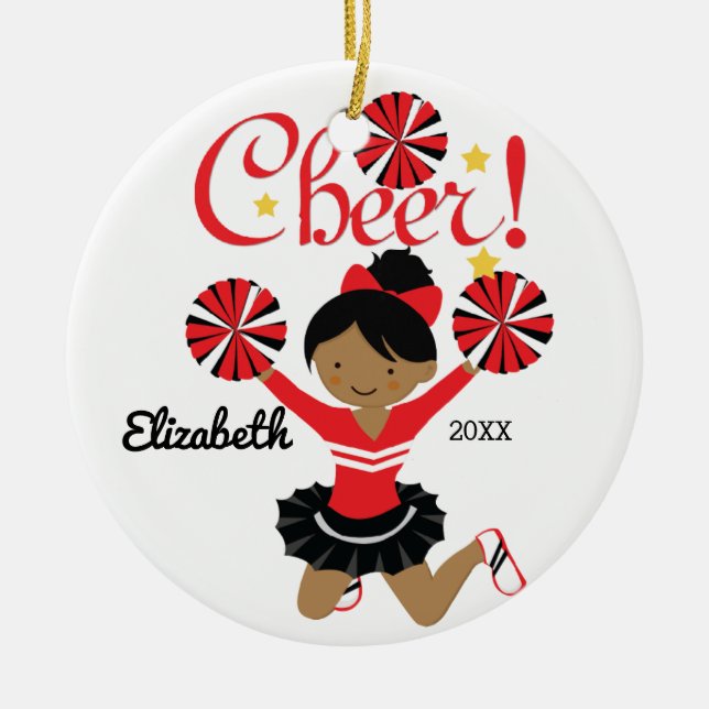 Enfeite de Cheerleader Afro-Americano Preto e Verm (Frente)