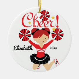 Enfeite de Cheerleader de Cabelo Vermelho Preto e 