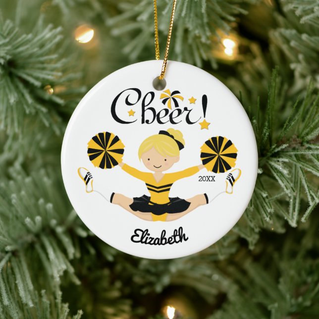 Enfeite de Cheerleader Loira Preto e Dourado (Árvore)