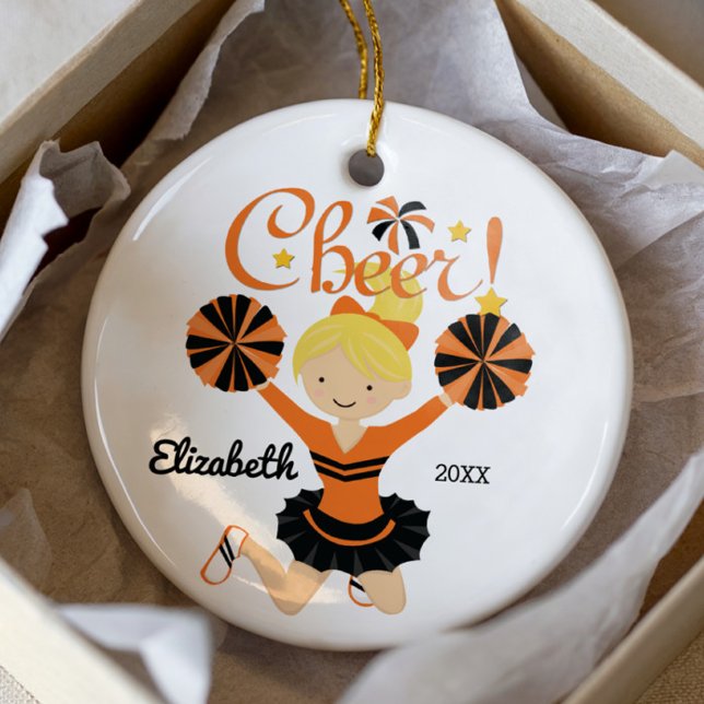 Enfeite de Cheerleader Loura de Laranja e Preto (Criador carregado)