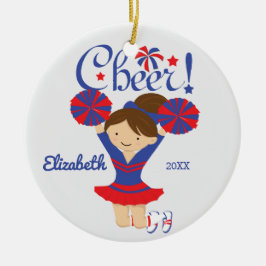 Enfeite de Cheerleader Morena de Azul e Vermelho