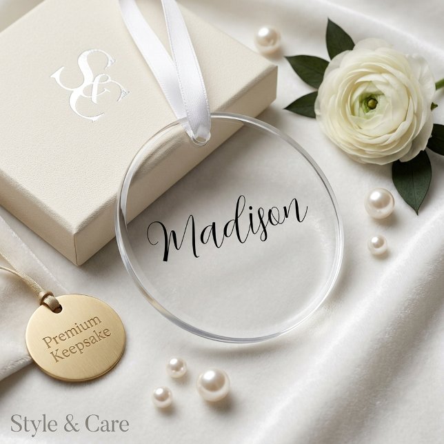 Enfeite de Círculo de Acrílico Único com Seu Nome (Unique Acrylic Circle Ornament Featuring Your Name)