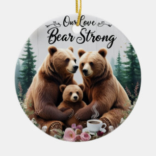 Enfeite de Círculo de Cerâmica Família Urso Rústic