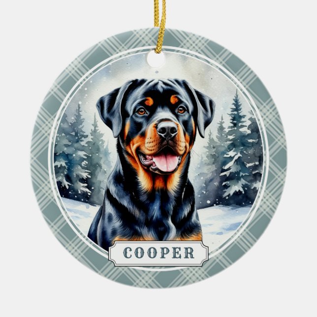 Enfeite de Círculo de Cerâmica Rottweiler (Frente)