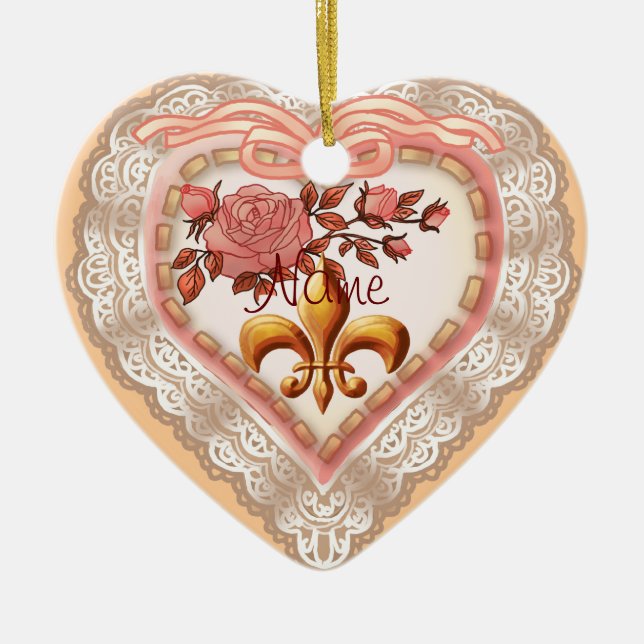 Enfeite de Coração com Fleur De Lis em Renda (Frente)