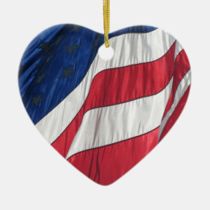 Enfeite de Coração de Porcelana da Bandeira Americ