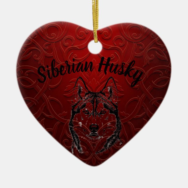 Enfeite de Coração Personalizado para Siberian Hus (Frente)
