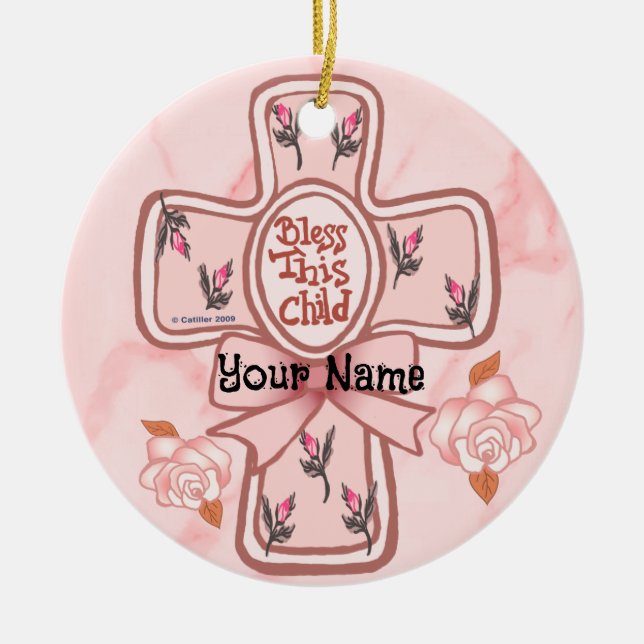 Enfeite de Cruz Cristã Pink Bless This Child (Frente)