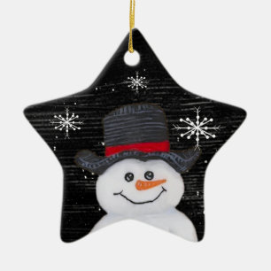 Enfeite de Estrela de Boneco de Neve Feliz