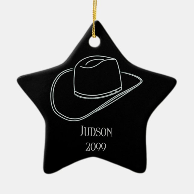 Enfeite de Estrela de Chapéu de Natal de Cowboy (Frente)