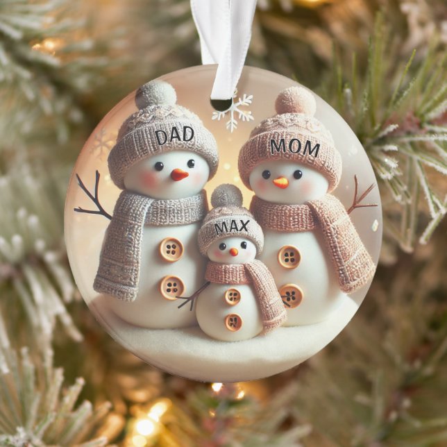 Enfeite de Família de Boneco de Neve Personalizado (Árvore)