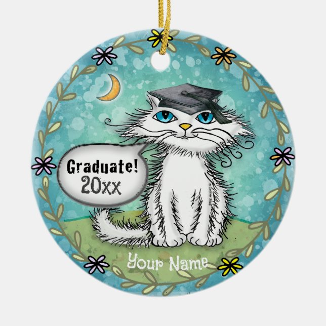 Enfeite de formatura do gato Scraggles (Frente)