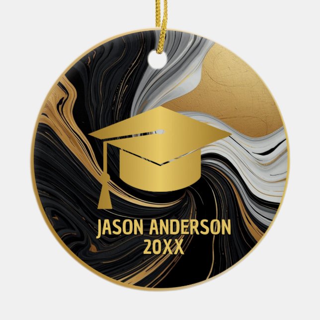 Enfeite de Formatura Personalizado Dourado e Preto (Frente)