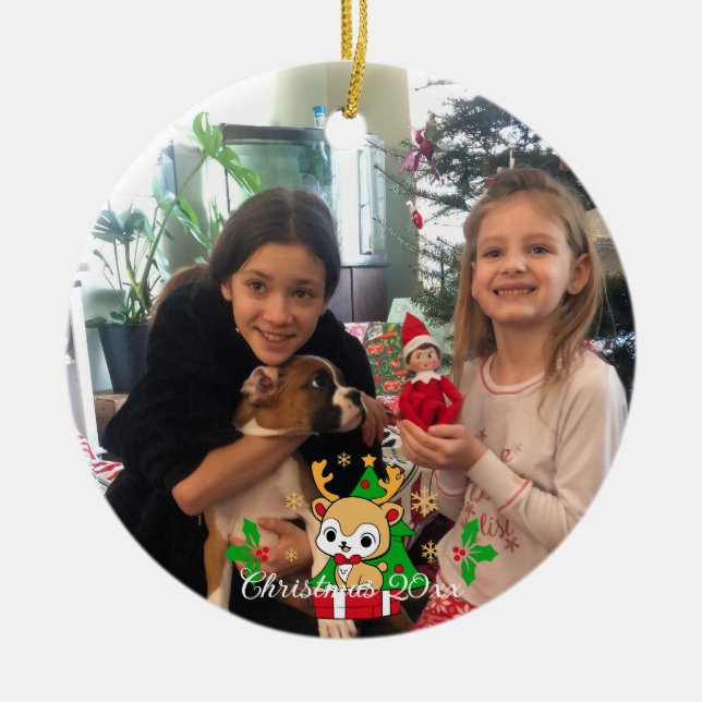 Enfeite de Foto Cores Sazonais de Natal Clássico (Frente)