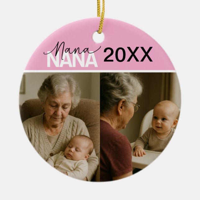 Enfeite de Foto da Vovó Personalizado com Ano e 2  (Frente)