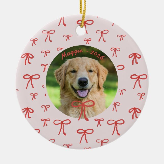 Enfeite de Foto de Animal com Laço Personalizado (Frente)