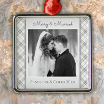 Enfeite de Foto de Casamento e Natal em Prata Eleg