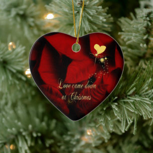 Enfeite de Foto de Coração de Poinsettia de Natal
