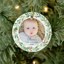 Enfeite de Foto de Natal do Bebê 1º Ano
