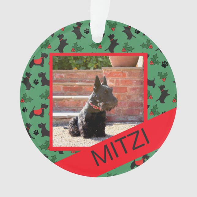 Enfeite de Foto de Natal do Cachorro Scottie (Frente)