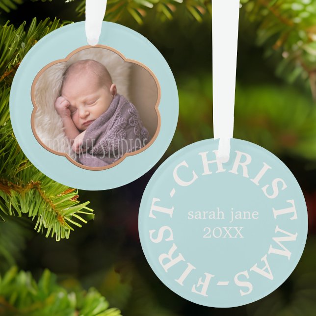 Enfeite de Foto do Primeiro Natal do Bebê (Just add your little one's photo and name)