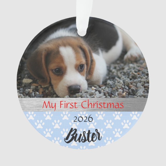 Enfeite de Foto do Primeiro Natal do Cachorrinho (Frente)