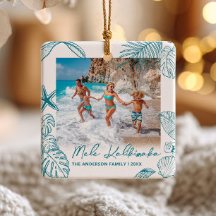 Enfeite de Foto Mele Kalikimaka Tropical Azul