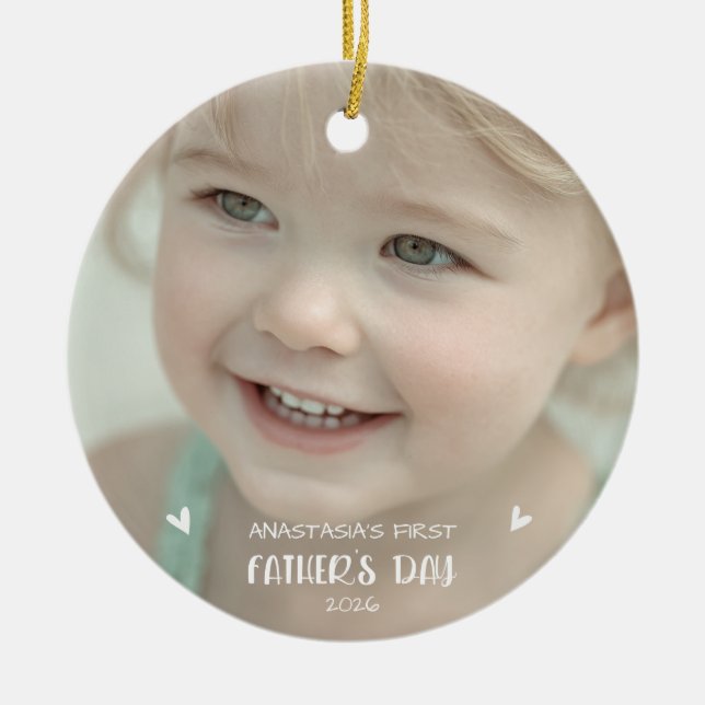 Enfeite de Foto Personalizado do Bebê 1º Dia dos P (Frente)