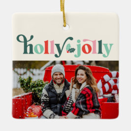 Enfeite de Foto Retro Família Holly Jolly