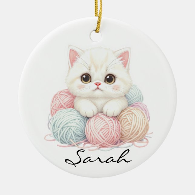 Enfeite de Gatinho de Tricô Personalizado (Frente)