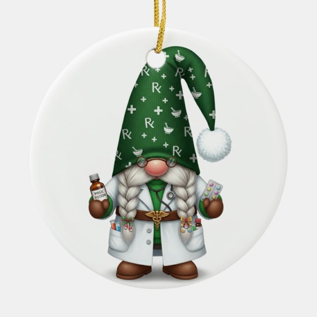Enfeite de Gnome Farmacêutico Personalizado (Frente)