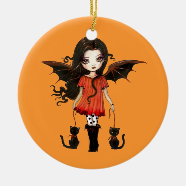 Enfeite de Halloween Pequeno Vampiro com Gatos (Frente)