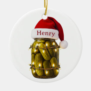 Enfeite de Jarra de Picles de Natal com Chapéu de