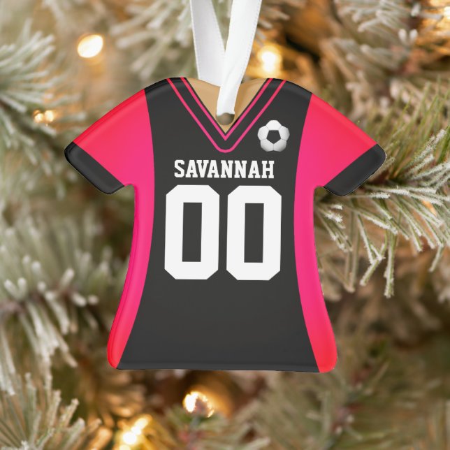 Enfeite de Jersey de Futebol Preto/Rosa Personaliz (Árvore)
