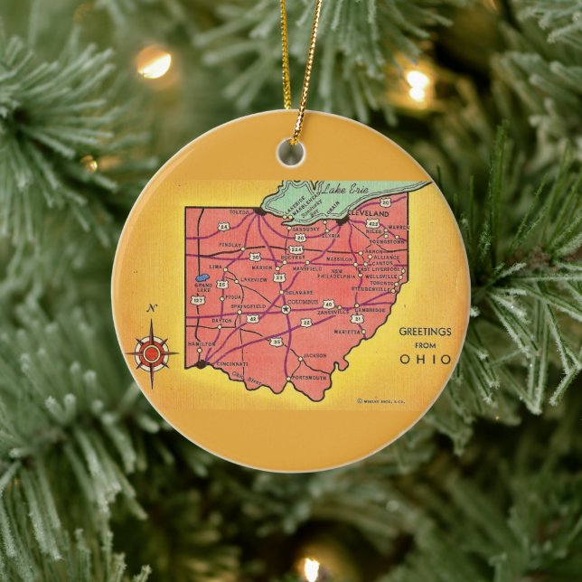 Enfeite de Mapa Antigo de Ohio (Árvore)