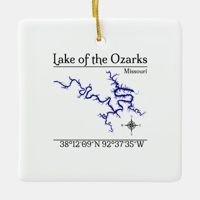 Enfeite de Mapa Quadrado do Lago Ozarks Missouri (Frente)