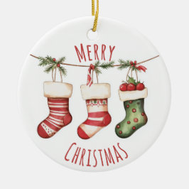 Enfeite de Meias de Natal em Aquarela