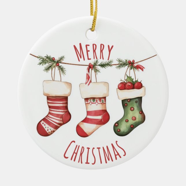Enfeite de Meias de Natal em Aquarela (Frente)