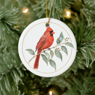 Enfeite de Moldura Dourada de Cardinal Vermelho Bo