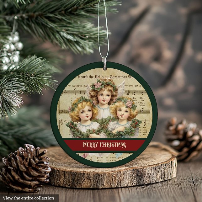 Enfeite de Natal Alegre Anjo Verde Vermelho Lembra (Green Red Merry Christmas Ornament Angel Keepsake)