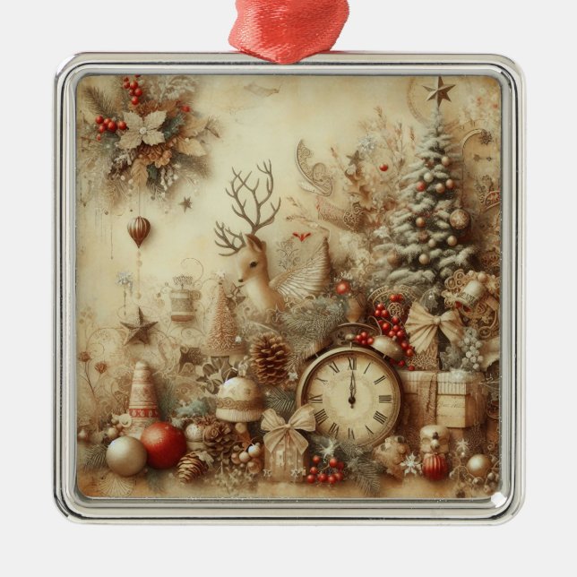 Enfeite de Natal Bege Vintage (Frente)
