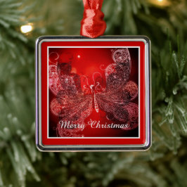 Enfeite de Natal borboleta vermelho e branco em me