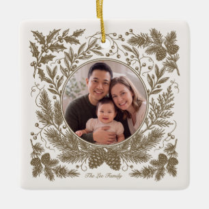 Enfeite de Natal Botânico Vintage com Duas Fotos d