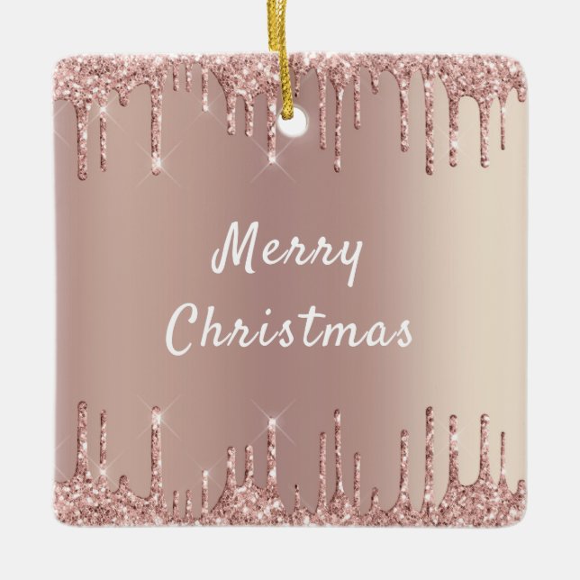 Enfeite de Natal Brilhante em Rosa Dourado (Frente)