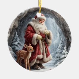 Enfeite de Natal Cerâmico 3D de Veado e Papai Noel