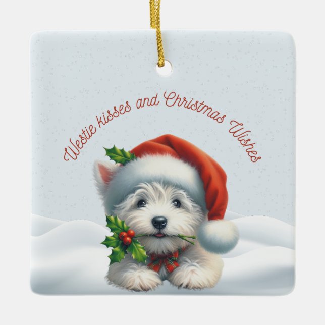 Enfeite de Natal com Beijo de Westie Personalizado (Frente)