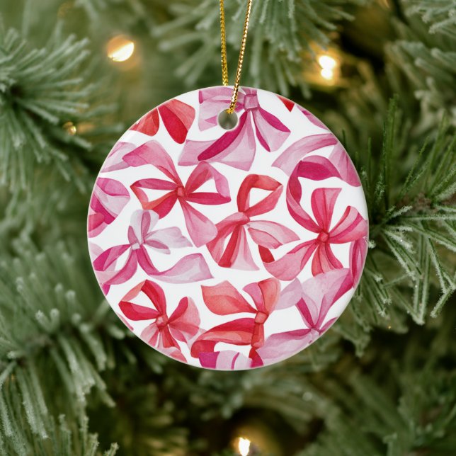 Enfeite de Natal com Fitas Rosa e Vermelha (Árvore)