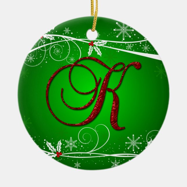 Enfeite de Natal com Folhas de Azevinho Vermelhas  (Frente)