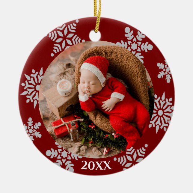 Enfeite de Natal com Foto de Floco de Neve   (Frente)